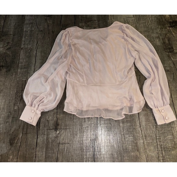 Nine West Womens Pink Pleated V-Neck Balloon Sleeve Peplum Blouse M - Picture 5 of 5